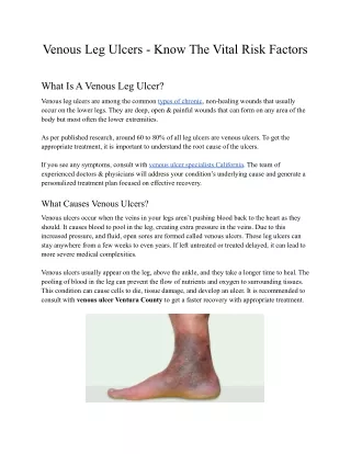 Venous Leg Ulcers - Know The Vital Risk Factors
