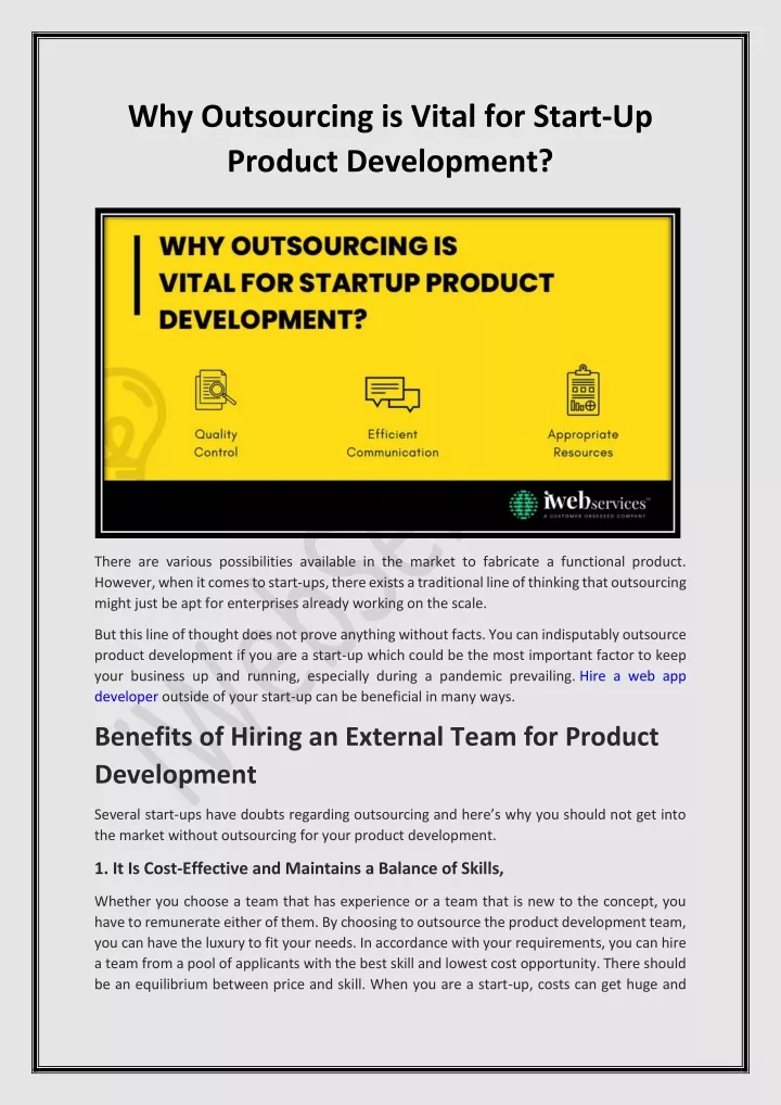 why outsourcing is vital for start up product