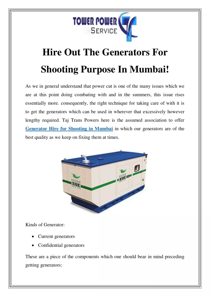 hire out the generators for