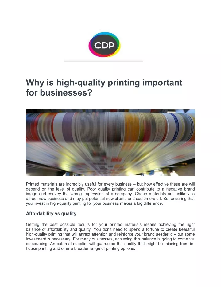 why is high quality printing important