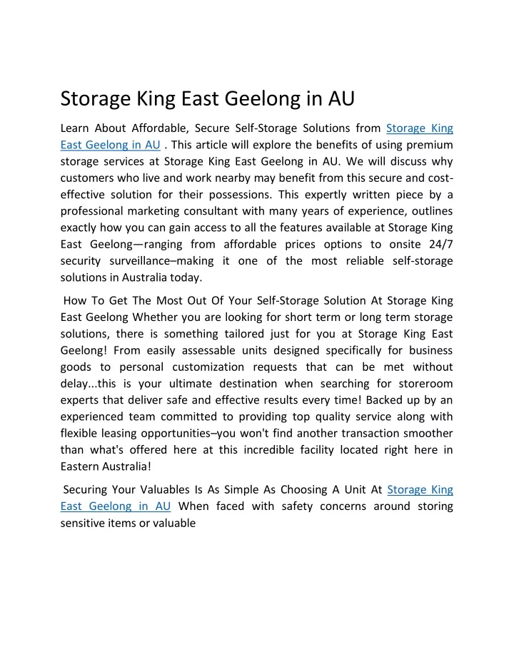 storage king east geelong in au