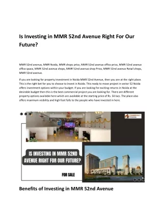 Is Investing in MMR 52nd Avenue Right For Our Futurei
