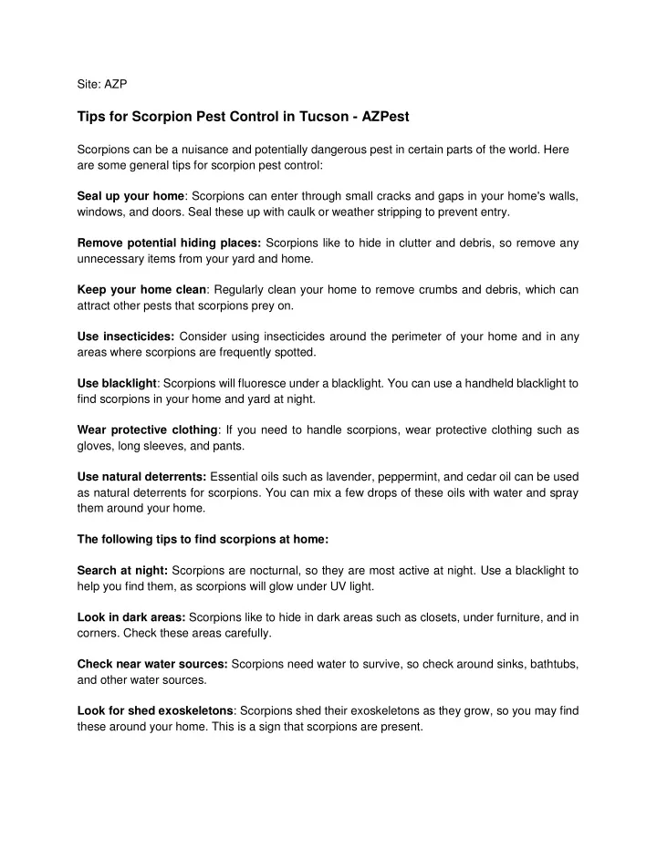 site azp tips for scorpion pest control in tucson