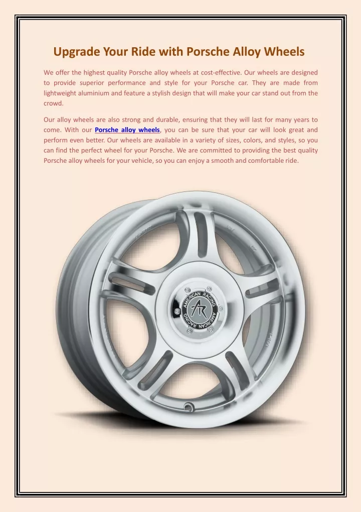 upgrade your ride with porsche alloy wheels