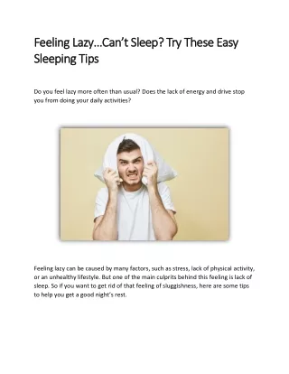 Feeling Lazy…Can’t Sleep? Try These Easy Sleeping Tips