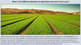 What Is The Difference Between An Agriculture Loan And A Farm Loan?