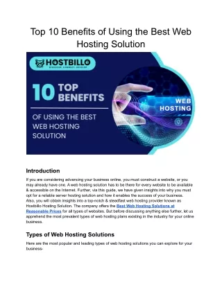10 Benefits of using web hosting solutions for your business