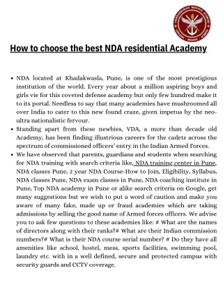 How to choose the best NDA residential Academy