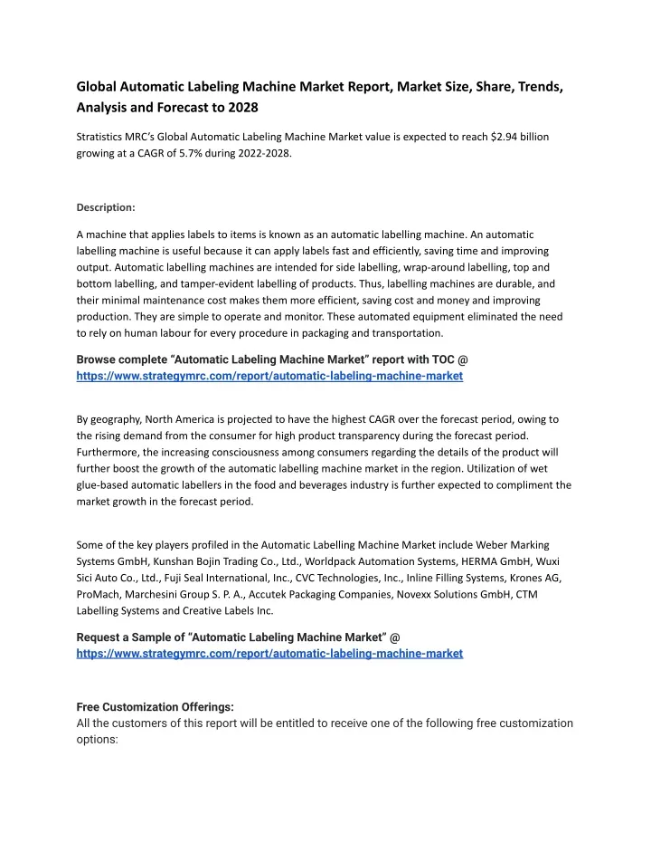 global automatic labeling machine market report
