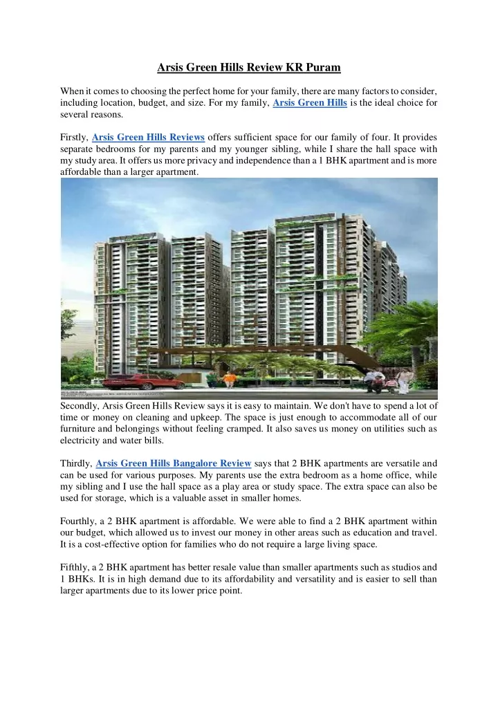 arsis green hills review kr puram