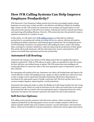 how ivr calling systems can help improve employee