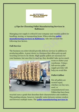 Top Pallet Manufacturing Service Provider in Baltimore - Pallet and Supply