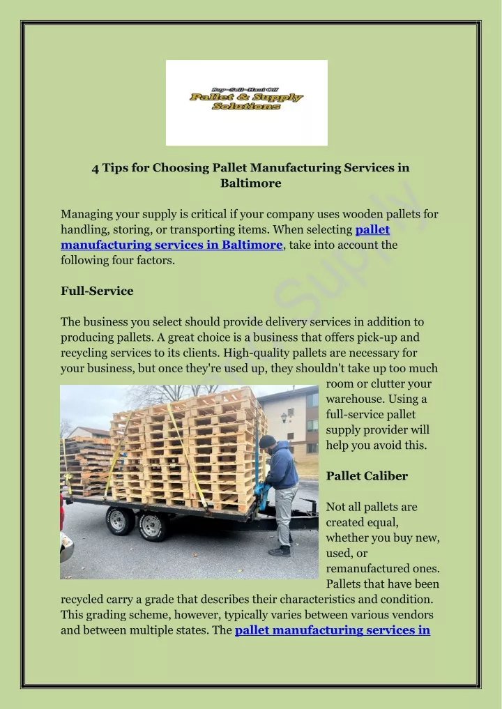 4 tips for choosing pallet manufacturing services
