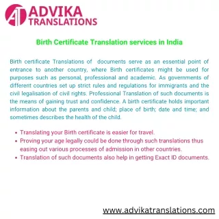 Birth Certificate Translation services in India