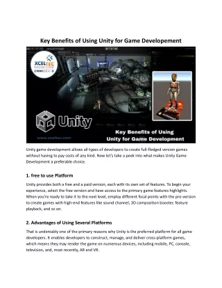 key benefits of using unity for game developement