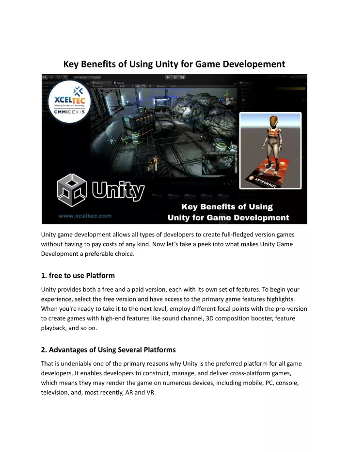 key benefits of using unity for game developement