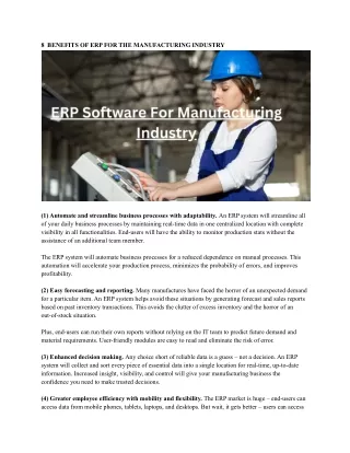 8 benefits of erp for the manufacturing industry
