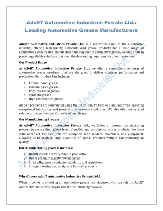 Automotive Grease Manufacturers