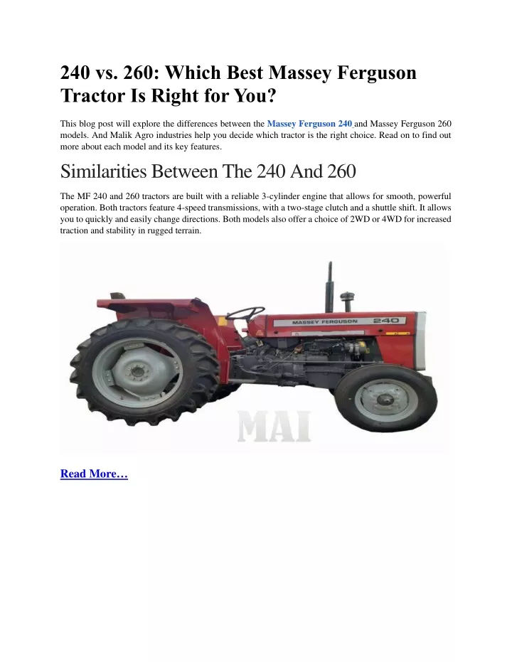 240 vs 260 which best massey ferguson tractor
