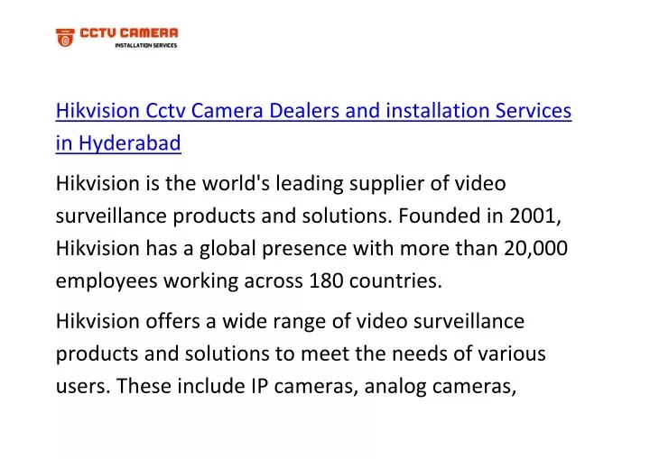 hikvision cctv camera dealers and installation