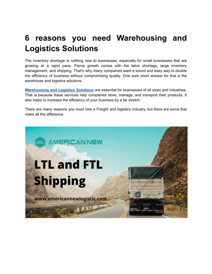 6 reasons you need warehousing and logistics