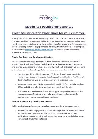 Mobile App Development Services - Creating User-Centric Experiences for Your Customers
