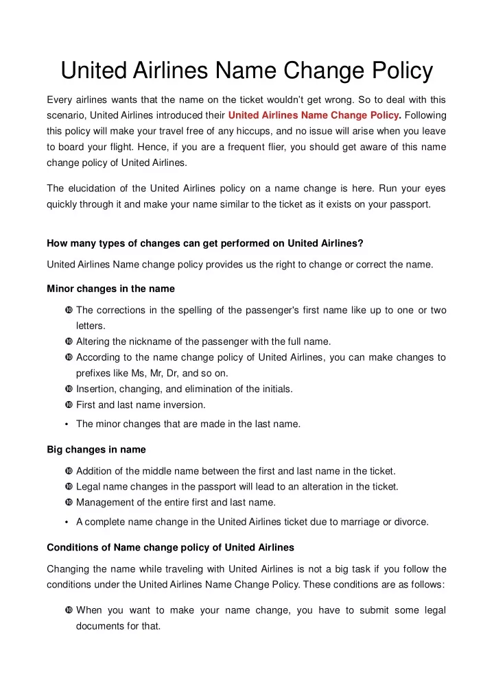 united airlines name change policy