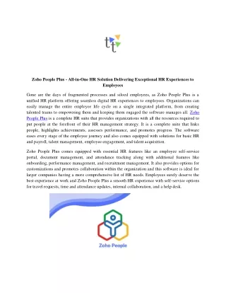 Zoho People Plus - All-in-One HR Solution Delivering Exceptional HR Experiences to Employees