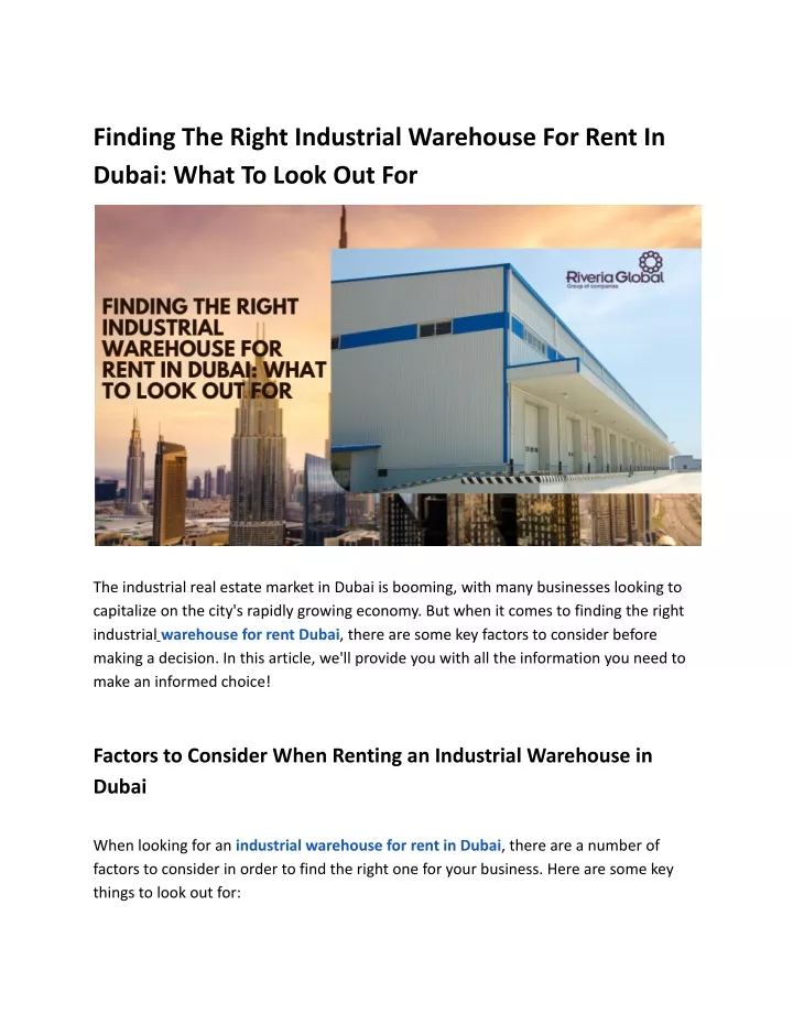 finding the right industrial warehouse for rent