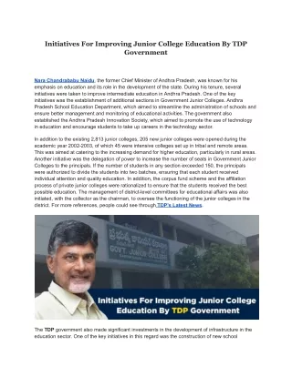 Initiatives For Improving Junior College Education By TDP Government