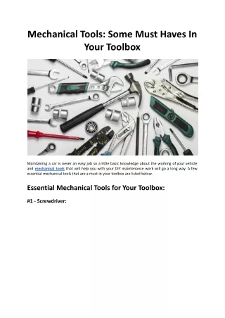 Mechanical Tools - Some Must Haves In Your Toolbox - LMS