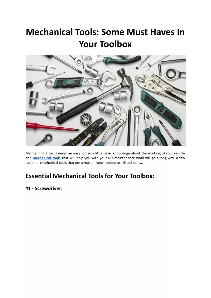 mechanical tools some must haves in your toolbox