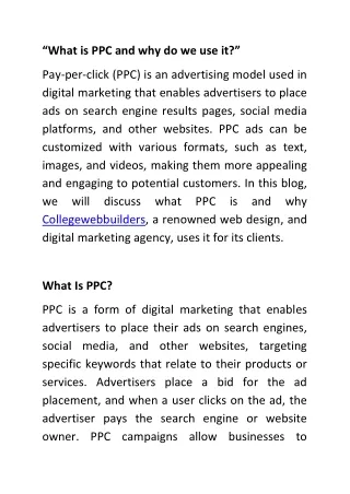 What is PPC and why do we use it?