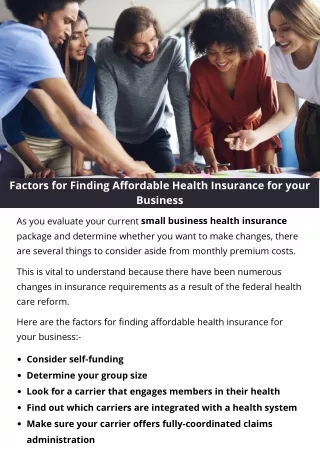 Factors for Finding Affordable Health Insurance for your Business