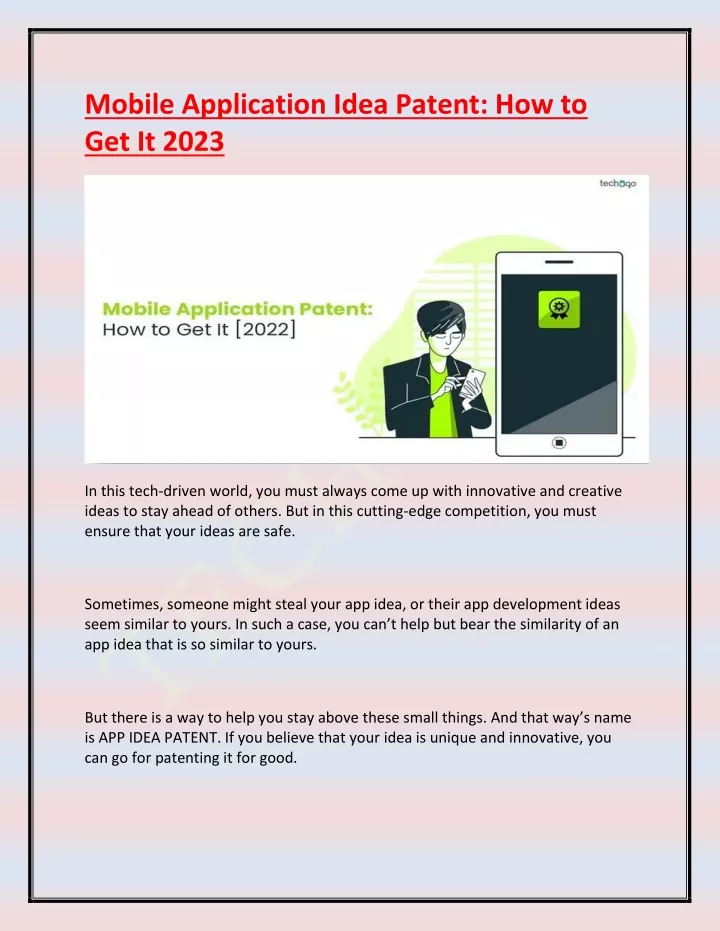 mobile application idea patent how to get it 2023