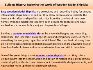 Building History: Exploring the World of Wooden Model Ship Kits