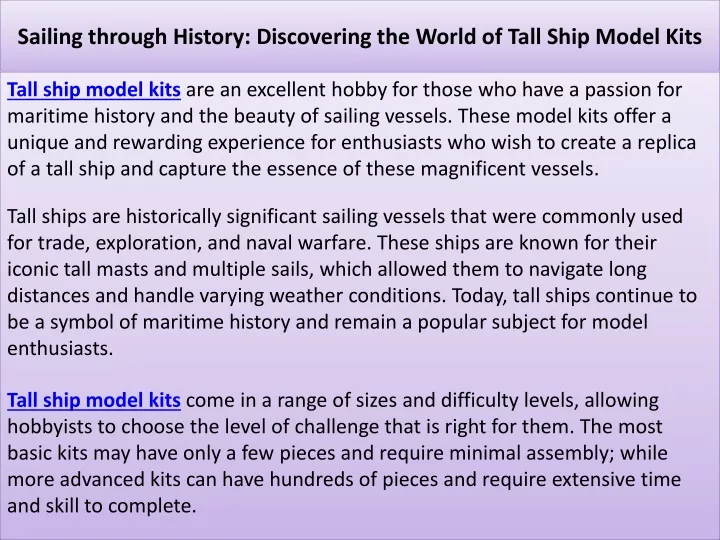 sailing through history discovering the world of tall ship model kits