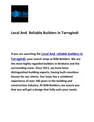 local and reliable builders in tarragindi