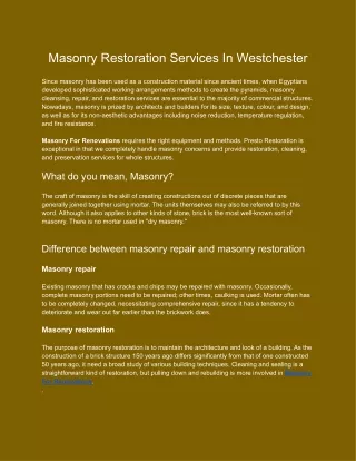 Masonry Restoration Services In Westchester