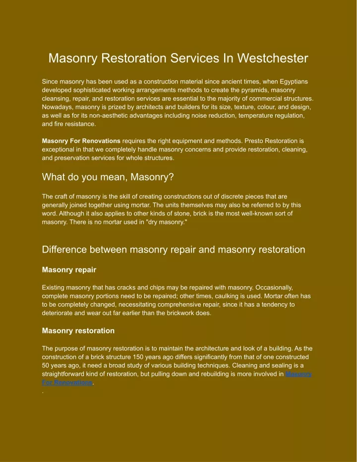 masonry restoration services in westchester