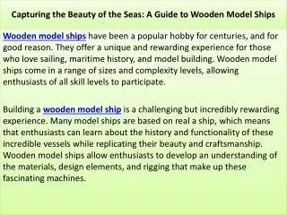 Capturing the Beauty of the Seas: A Guide to Wooden Model Ships
