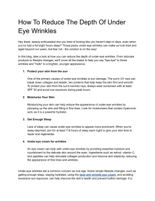 How To Reduce The Depth Of Under Eye Wrinkles