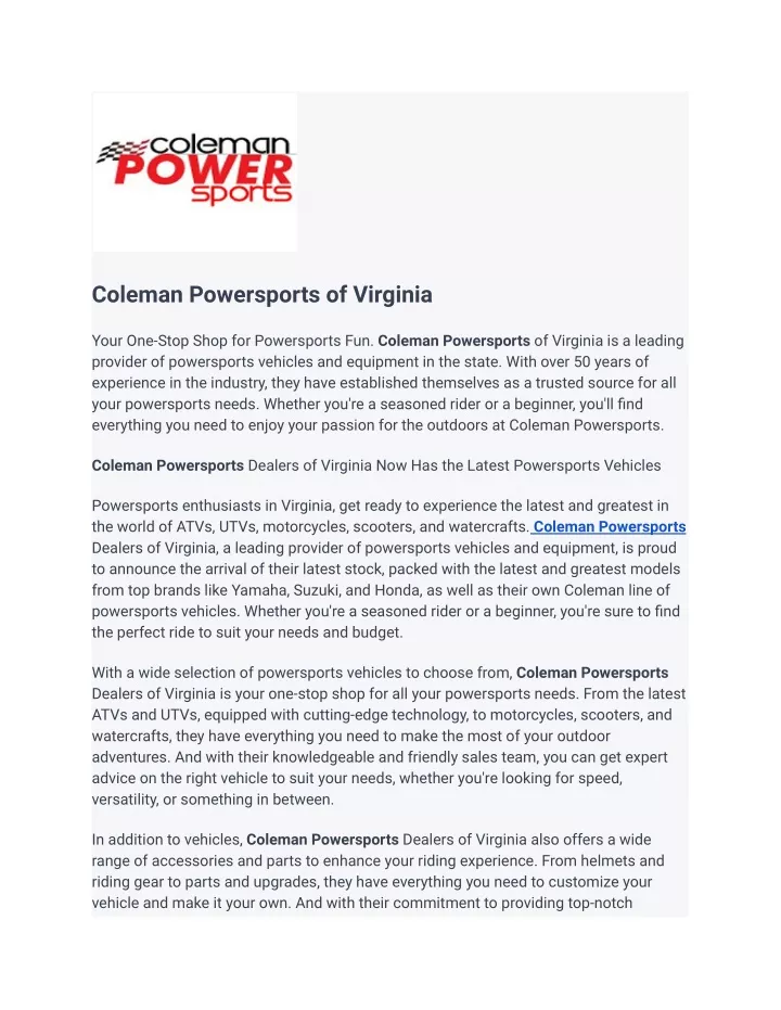 coleman powersports of virginia