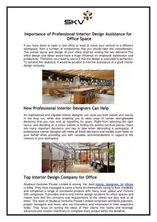 Importance of Professional Interior Design Assistance for Office Space