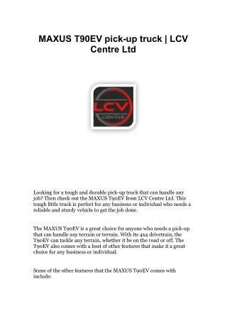 MAXUS T90EV pick-up truck LCV Center