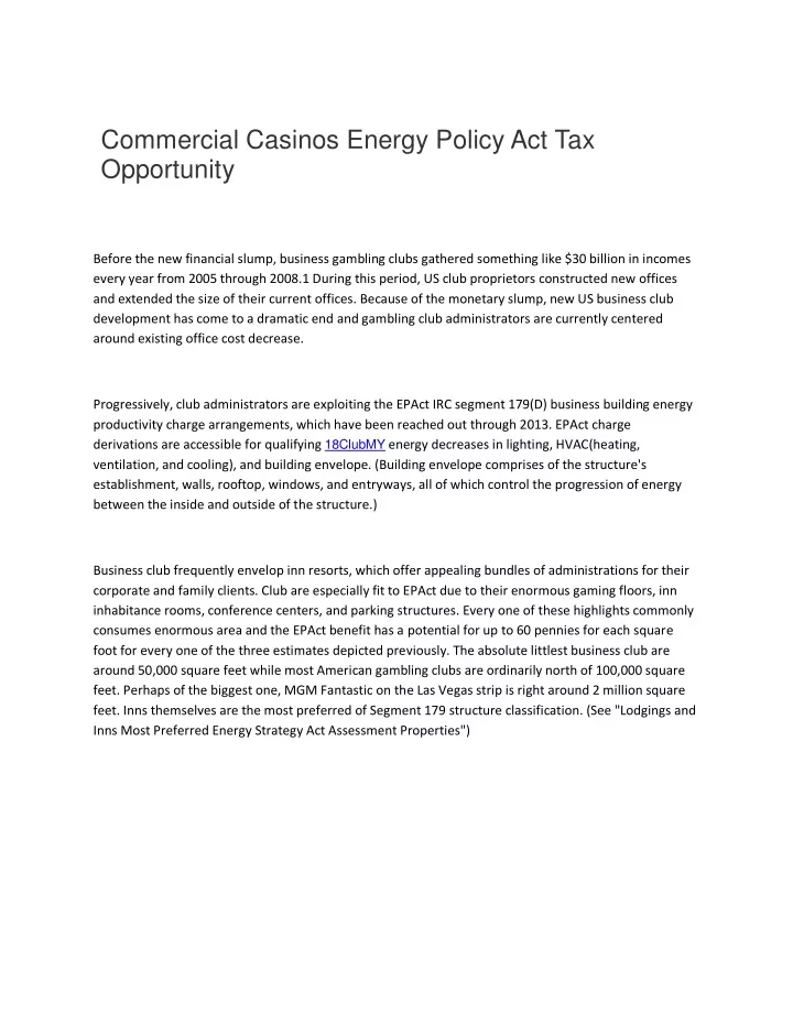 commercial casinos energy policy