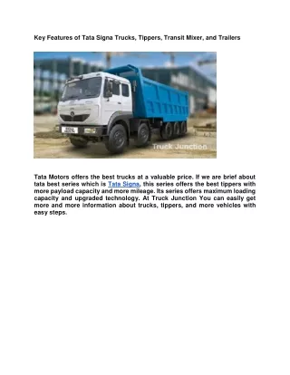 Key Features of Tata Signa Trucks, Tippers, Transit Mixer, and Trailers