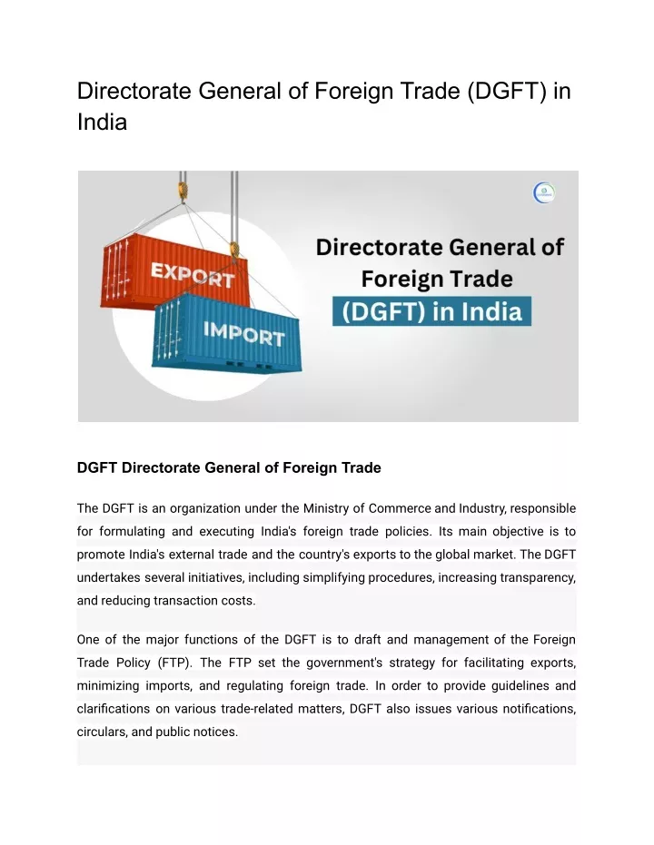 directorate general of foreign trade dgft in india