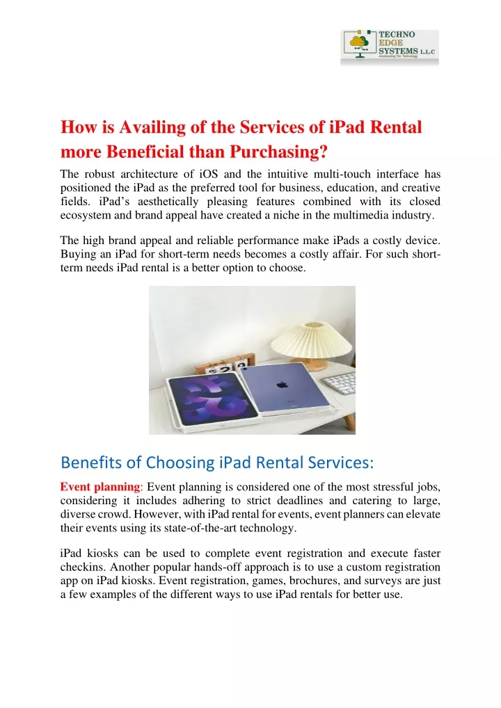 how is availing of the services of ipad rental