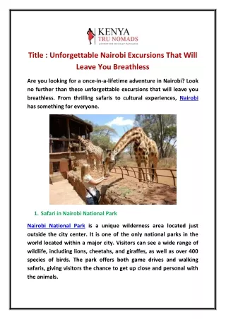 Unforgettable Nairobi Excursions That Will Leave You Breathless